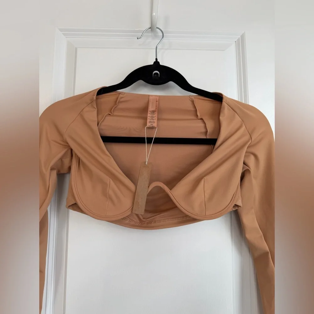 Skims Signature Swim Long Sleeve Underwire Top Almond NWT Size XXS